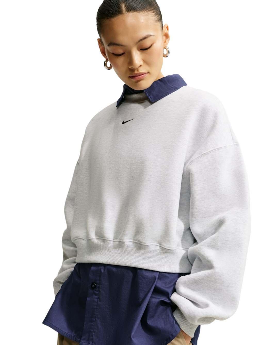 Nike Women's Studio Fleece Medium Weight Oversized Cropped Crewneck - Birch - BIRCH